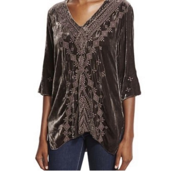 Johnny Was Tops - JOHNNY Was Shobah 3/4 Sleeve Embroidered Velvet Tunic Sz XS